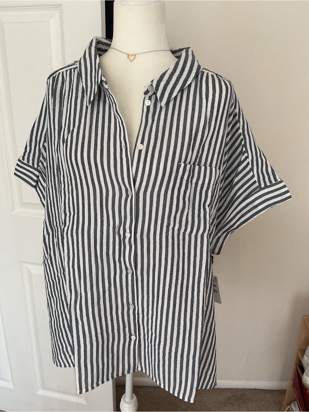 CASLON COTTON GAUZE STRIPED BUTTON UP SHIRT- PLUS SIZE 4X- NWT - Picture 8 of 11